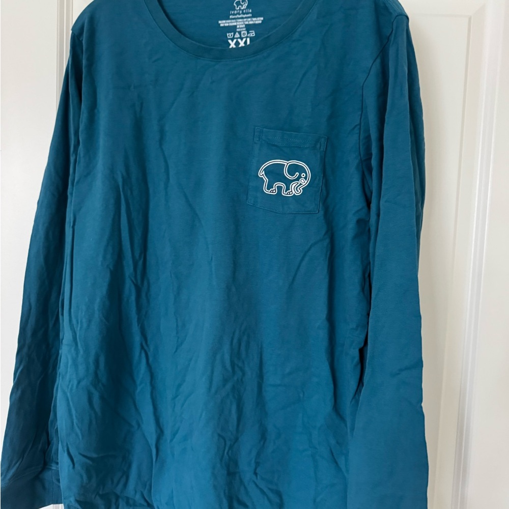 Ivory Ella Teal Long Sleeve Shirt with Elephant Design